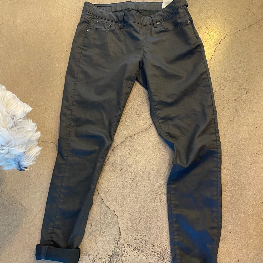 Gstar leather look polished cotton jeans.